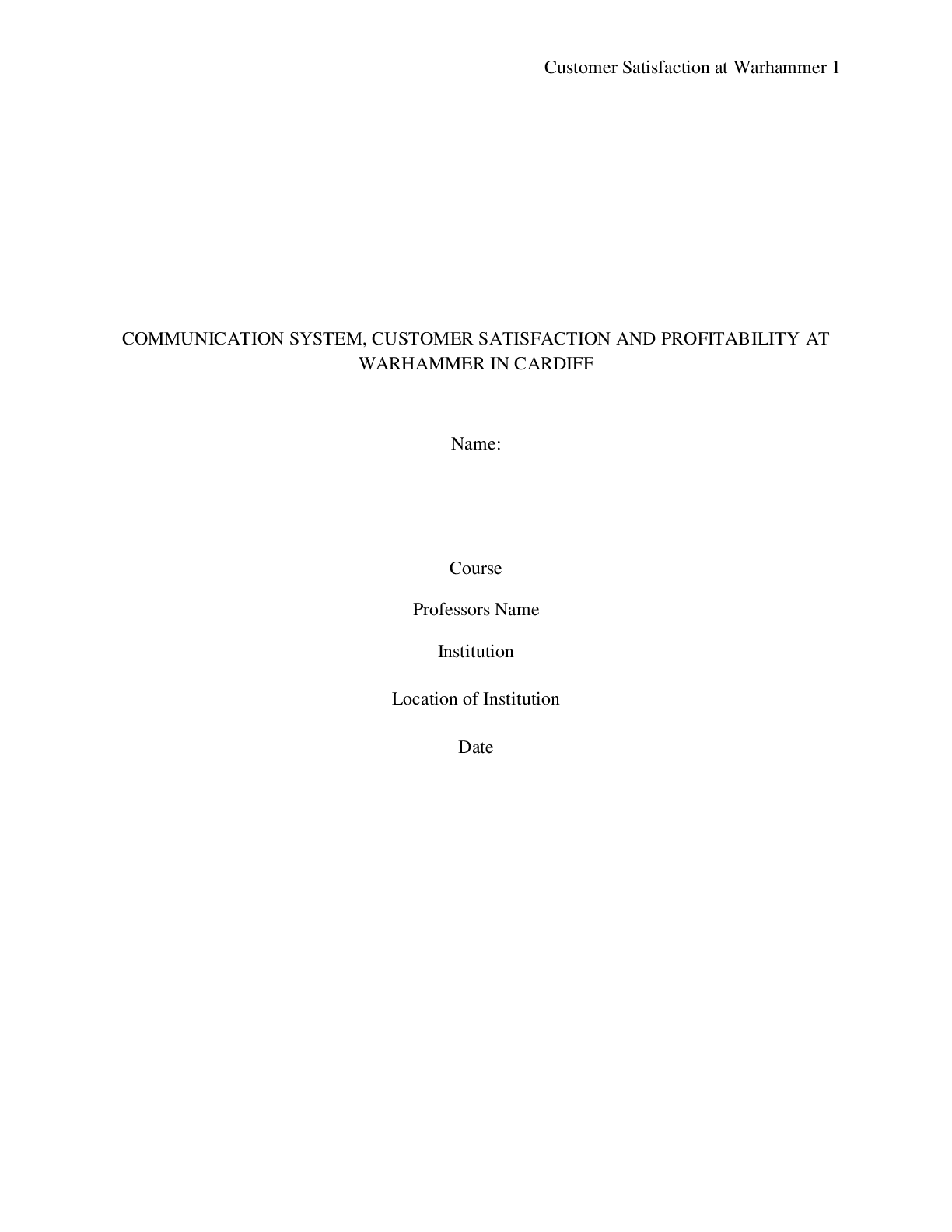 Preview image for COMMUNICATION SYSTEM, CUSTOMER SATISFACTION AND PROFITABILITY AT WARHAMMER IN CARDIFF